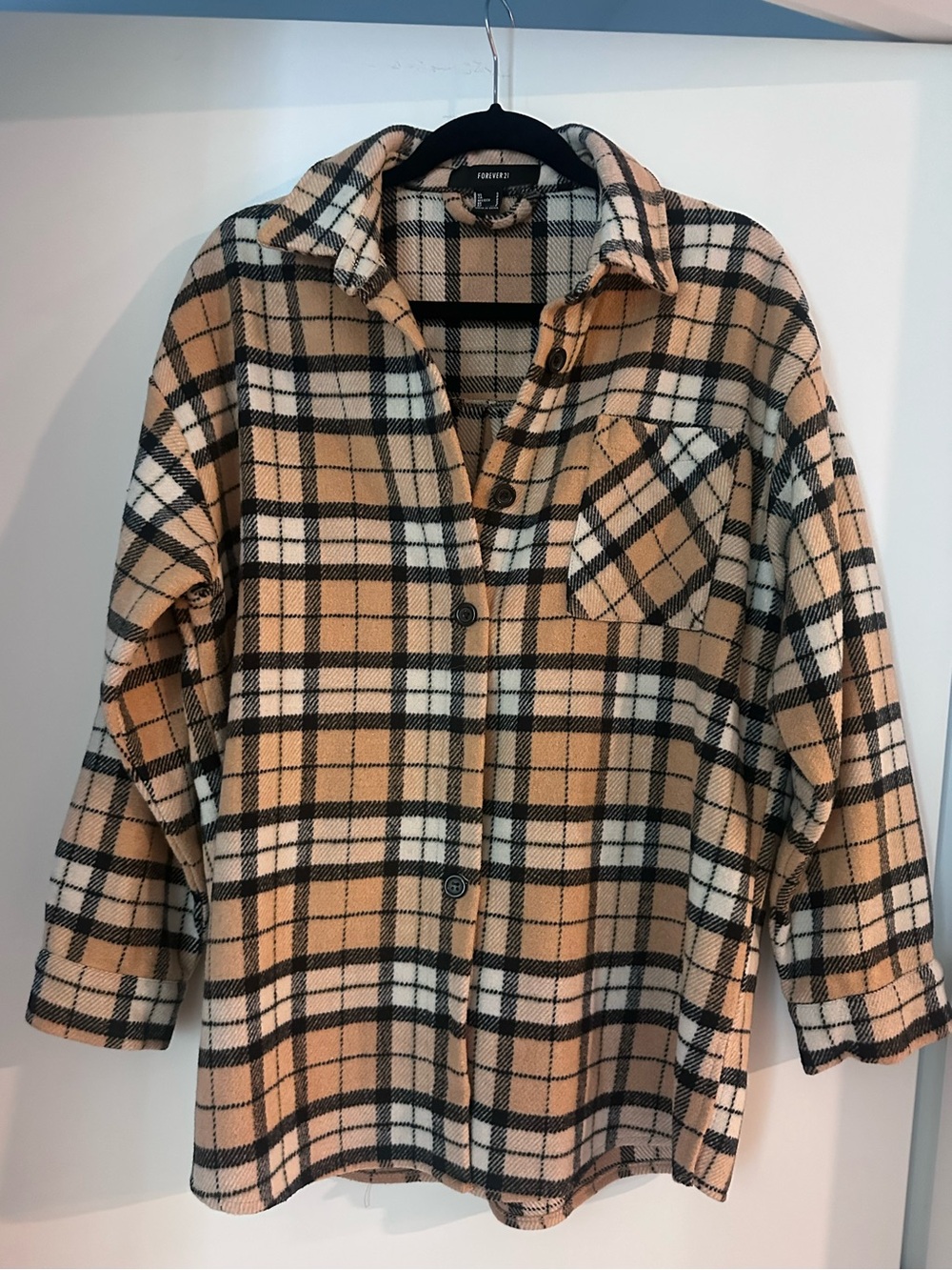 Forever 21 Tan and Black Plaid Button-Down Shirt